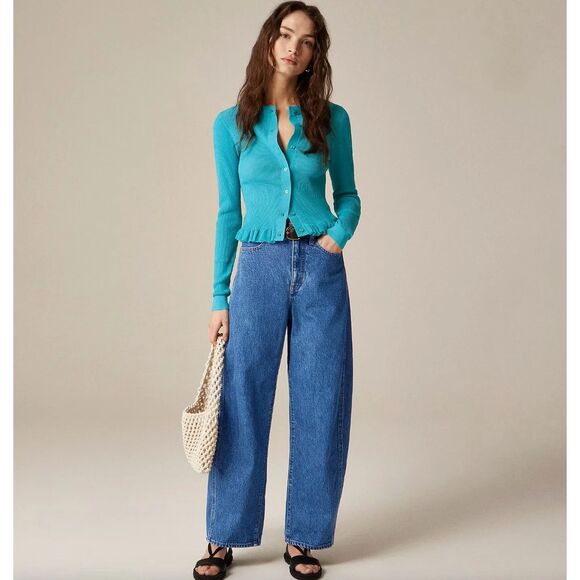 J Crew Barrel Leg Jeans Size 29 High Waist Relaxed Blue Color NEW